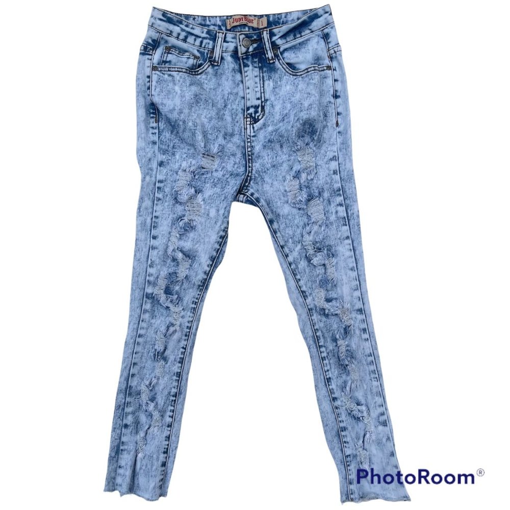 Judy Blue High Rise Acid Wash Distress Denim Jeans 1